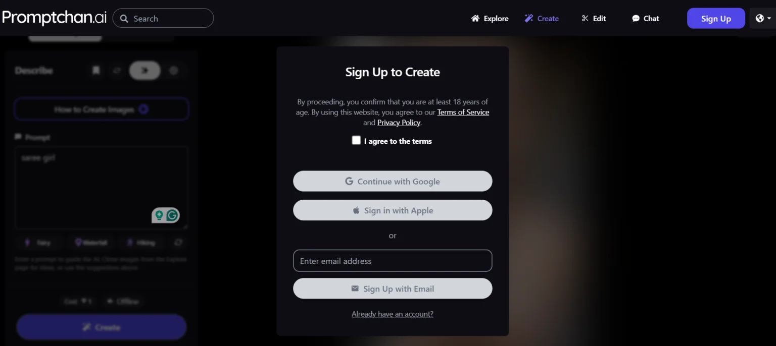 Promptchan-AI-signup